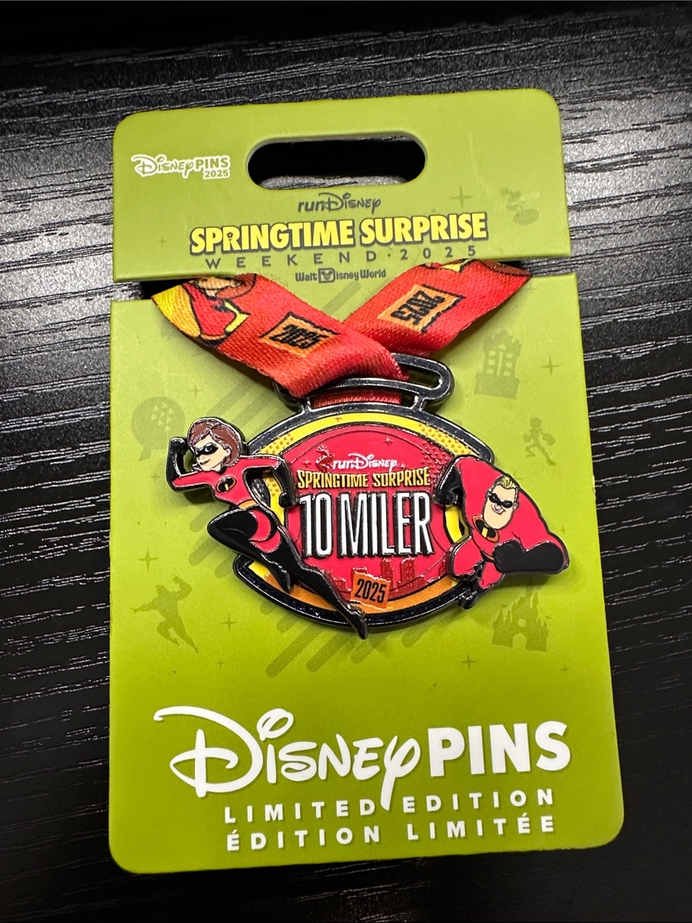 runDisney Springtime Surprise 10 Miler Medal Pin - Red & Yellow
